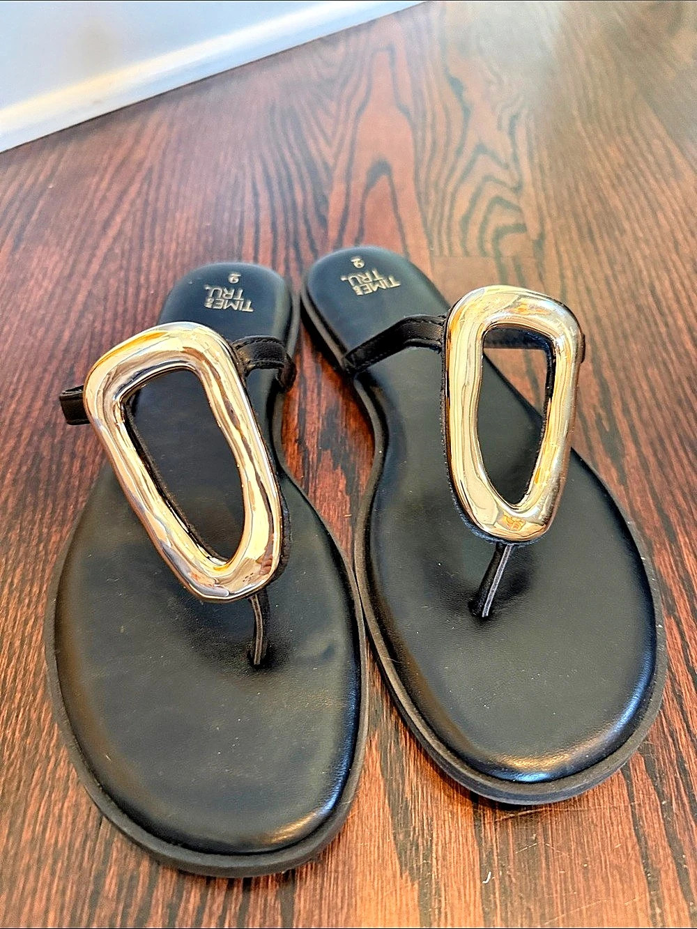 Women's Gold Ornament Flat Sandals in Black